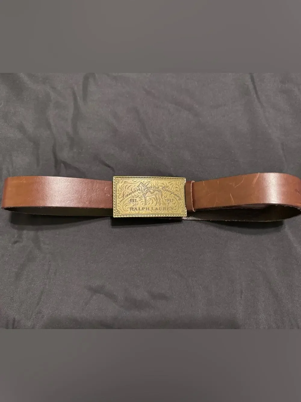 Ralph Lauren Brown brown Leather Belt Engraved western brass Brass Buckle M